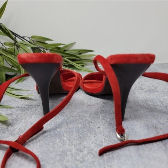 Glory Chen | Red Jeweled Ankle Strap Heel Sandals Size 9 - Picture 7 of 9